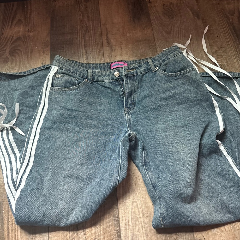 Blue Denim Jeans with Side Stripes